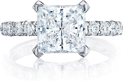 This image shows the setting with a 3.00ct princess cut center diamond. The setting can be ordered to accommodate any shape/size diamond listed in the setting details section below.