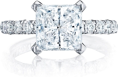 This image shows the setting with a 3.00ct princess cut center diamond. The setting can be ordered to accommodate any shape/size diamond listed in the setting details section below.