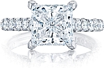 This image shows the setting with a 3.00ct princess cut center diamond. The setting can be ordered to accommodate any shape/size diamond listed in the setting details section below.