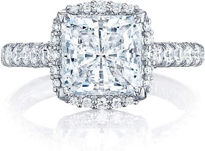 This image shows the setting with a 3.00ct princess cut center diamond. The setting can be ordered to accommodate any shape/size diamond listed in the setting details section below.