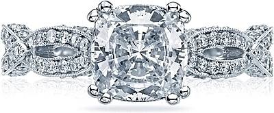 This image shows the setting with a 1.50ct cushion cut center diamond. The setting can be ordered to accommodate any shape/size diamond listed in the setting details section below.