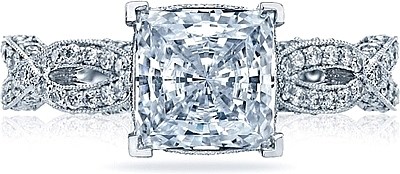 This image shows the setting with a 2.00ct princess cut center diamond. The setting can be ordered to accommodate any shape/size diamond listed in the setting details section below.