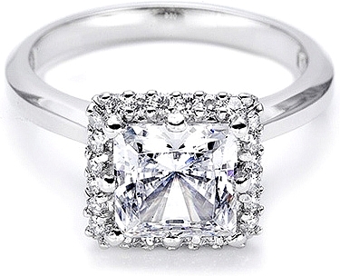 This image shows the setting with a 1.00ct princess cut center diamond. The setting can be ordered to accommodate any shape/size diamond listed in the setting details section below.