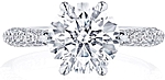 This image shows the setting with a 2.50ct round brilliant cut center diamond. The setting can be ordered to accommodate any shape/size diamond listed in the setting details section below.