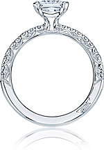 This image shows the setting with a 1.00ct princess cut center diamond. The setting can be ordered to accommodate any shape/size diamond listed in the setting details section below.