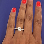 This image shows the setting with a .75ct princess cut center diamond. The setting can be ordered to accommodate any shape/size diamond listed in the setting details section below.