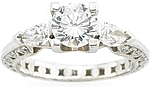 This image shows the setting with a 1.00ct round brilliant cut center diamond. The setting can be ordered to accomodate any shape/size diamond listed in the setting details section below.