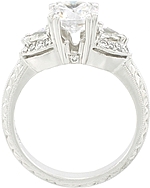 This image shows the setting with a 1.25ct round brilliant cut center diamond. The setting can be ordered to accomodate any shape/size diamond listed in the setting details section below.