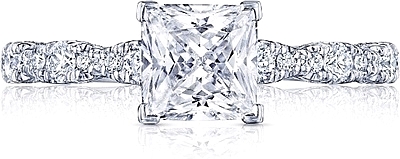 This image shows the setting with a 1.00ct princess cut center diamond. The setting can be ordered to accommodate any shape/size diamond listed in the setting details section below.