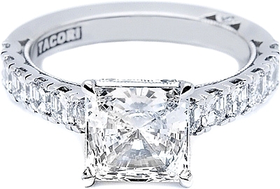 This image shows the setting (version #35-3PR75) with a 1.50ct princess cut center diamond. The setting can be ordered to accommodate any shape/size diamond listed in the setting details section below.