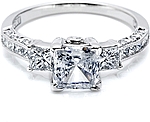This image shows the setting with a 1.25ct princess cut center diamond. The setting can be ordered to accommodate any shape/size diamond listed in the setting details section below.