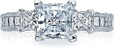 This image shows the setting with a 1.50ct princess cut center diamond. The setting can be ordered to accommodate any shape/size diamond listed in the setting details section below.