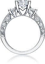 This image shows the setting with a 1.50ct princess cut center diamond. The setting can be ordered to accommodate any shape/size diamond listed in the setting details section below.