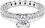 This image shows the setting with a 1.25ct princess cut diamond. The setting can be ordered to accommodate any shape/size diamond listed in the setting details section below. 