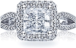 This image shows the setting with a 2.00ct princess cut center diamond. The setting can be ordered to accommodate any shape/size diamond listed in the setting details section below.