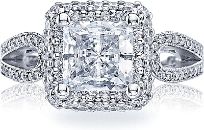 This image shows the setting with a 2.00ct princess cut center diamond. The setting can be ordered to accommodate any shape/size diamond listed in the setting details section below.