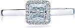 This image shows the setting with a .75ct princess cut center diamond. The setting can be ordered to accommodate any shape/size diamond listed in the setting details section below.