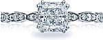 This image shows the setting with a .85ct princess cut center diamond. The setting can be ordered to accommodate any shape/size diamond listed in the setting details section below.