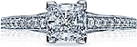 This image shows the setting with a .85ct princess cut center diamond. The setting can be ordered to accommodate any shape/size diamond listed in the setting details section below.