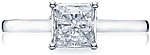 This image shows the setting with a .75ct princess cut center diamond. The setting can be ordered to accommodate any shape/size diamond listed in the setting details section below.