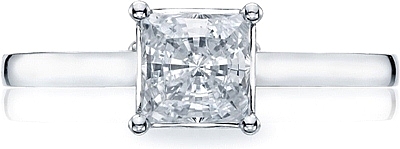 This image shows the setting with a .75ct princess cut center diamond. The setting can be ordered to accommodate any shape/size diamond listed in the setting details section below.