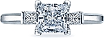 This image shows the setting with a .75ct princess cut center diamond. The setting can be ordered to accommodate any shape/size diamond listed in the setting details section below.