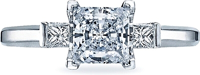 This image shows the setting with a .75ct princess cut center diamond. The setting can be ordered to accommodate any shape/size diamond listed in the setting details section below.