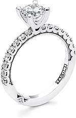 This image shows the setting with a .90ct round brilliant cut center diamond. The setting can be ordered to accommodate any shape/size diamond listed in the setting details section below.
