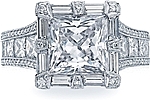 This image shows the setting with a 3.50ct princess cut center diamond. The setting can be ordered to accommodate any shape/size diamond listed in the setting details section below.
