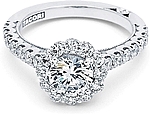 This image shows the setting with a 1.00ct round brilliant cut center diamond. The setting can be ordered to accommodate any shape/size diamond listed in the setting details section below. 