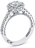 This image shows the setting with a 1.00ct round brilliant cut center diamond. The setting can be ordered to accommodate any shape/size diamond listed in the setting details section below. 