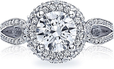 This image shows the setting with a 1.50ct round cut center diamond. The setting can be ordered to accommodate any shape/size diamond listed in the setting details section below.