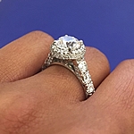This image shows the ring with a 2.00ct round brilliant cut center diamond but can be ordered to accommodate any shape or size diamond listed below.