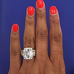 This image shows the setting with a 3.25ct emerald cut center diamond. The setting can be ordered to accommodate any shape/size diamond listed in the setting details section below.