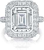 This image shows the setting with a 4.00ct emerald cut center diamond. The setting can be ordered to accommodate any shape/size diamond listed in the setting details section below.