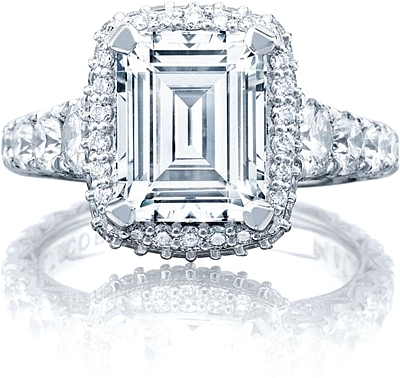 Tacori RoyalT Emerald Cut Diamond Engagement Ring w Bloom HT2624EC