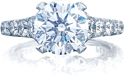 This image shows the ring with a 3.00ct round brilliant cut center diamond but can be ordered to accommodate any shape or size diamond listed below.
