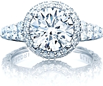 This image shows the ring with a 2.50ct round brilliant cut center diamond but can be ordered to accommodate any shape or size diamond listed below.