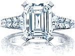 This image shows the ring with a 3.00ct emerald cut cut center diamond and can be ordered to accommodate any shape or size diamond listed below.