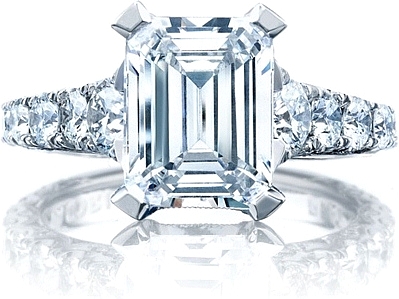 This image shows the ring with a 3.00ct emerald cut cut center diamond and can be ordered to accommodate any shape or size diamond listed below.