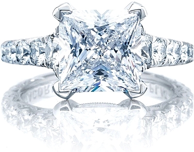 This image shows the ring with a 3.00 princess cut center diamond but can be ordered to accommodate any shape or size diamond listed below.