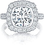 This image shows the setting with a 3.00ct cushion cut center diamond. The setting can be ordered to accommodate any shape/size diamond listed in the setting details section below.