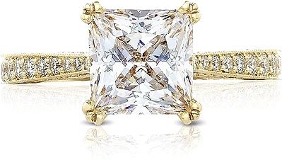 This image shows the setting with a 3.00ct princess cut center diamond. The setting can be ordered to accommodate any shape/size diamond listed in the setting details section below.