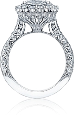 This image shows the setting with a 3.15ct round cut center diamond. The setting can be ordered to accommodate any shape/size diamond listed in the setting details section below.