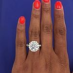 This image shows the setting with a 3.15ct round cut center diamond. The setting can be ordered to accommodate any shape/size diamond listed in the setting details section below.