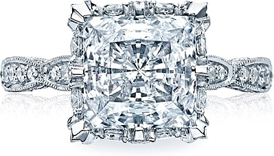 This image shows the setting with a 3.50ct princess cut center diamond. The setting can be ordered to accommodate any shape/size diamond listed in the setting details section below.