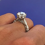 This image shows the setting with a 1.90ct round brilliant cut center diamond. The setting can be ordered to accommodate any shape/size diamond listed in the setting details section below.