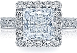 This image shows the setting with a 3.50ct princess cut center diamond. The setting can be ordered to accommodate any shape/size diamond listed in the setting details section below.