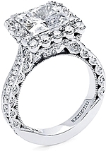 This image shows the setting with a 3.00ct princess cut center diamond. The setting can be ordered to accommodate any shape/size diamond listed in the setting details section below. 