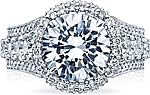 This image shows the setting with a 3.50ct round cut center diamond. The setting can be ordered to accommodate any shape/size diamond listed in the setting details section below.